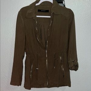 Zara Basic Collection Olive Green Utility Jacket with Suede Texture Small